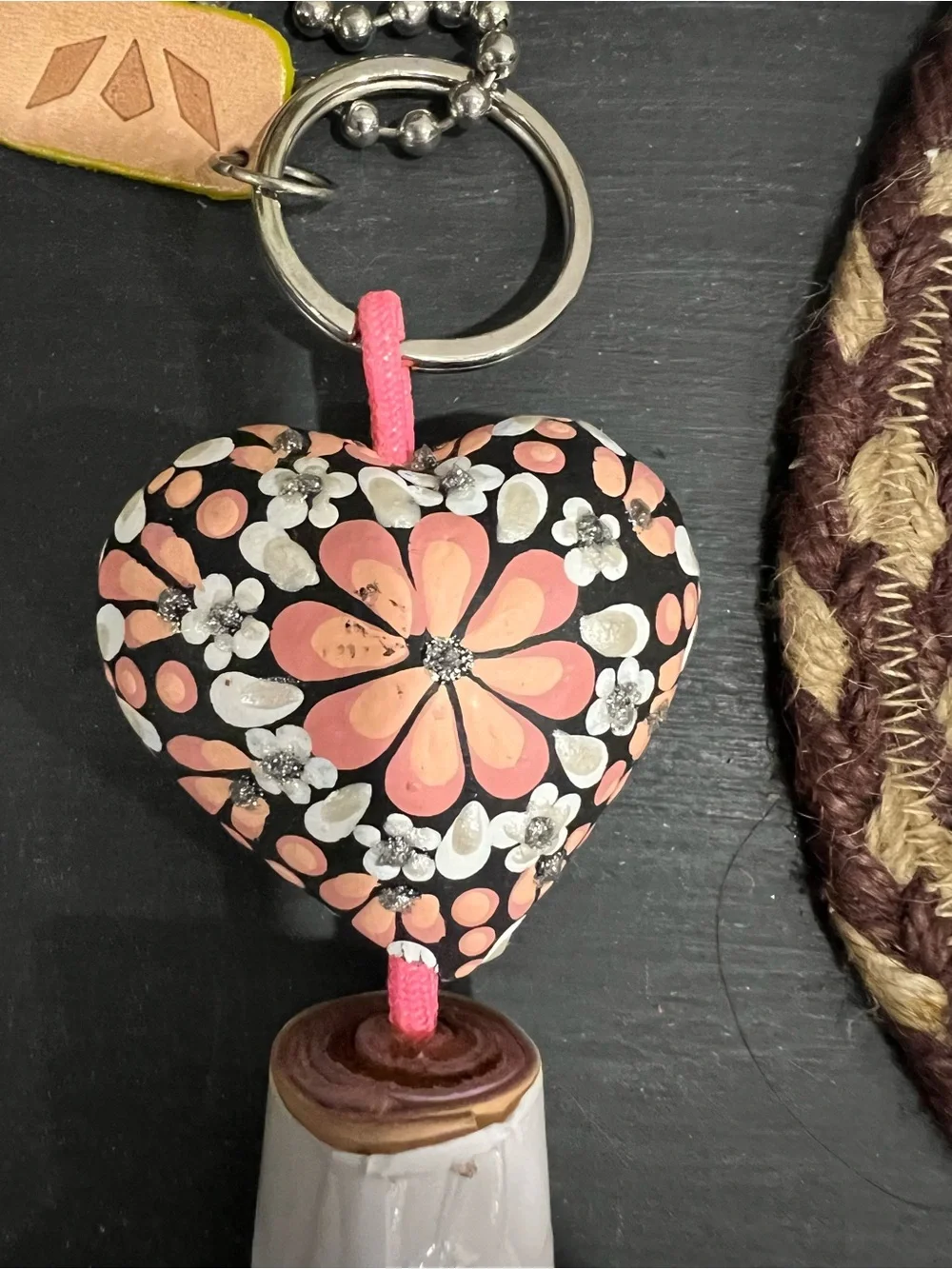 NWOT Consuela Ale Pink Floral Heart Tassel Key Charm